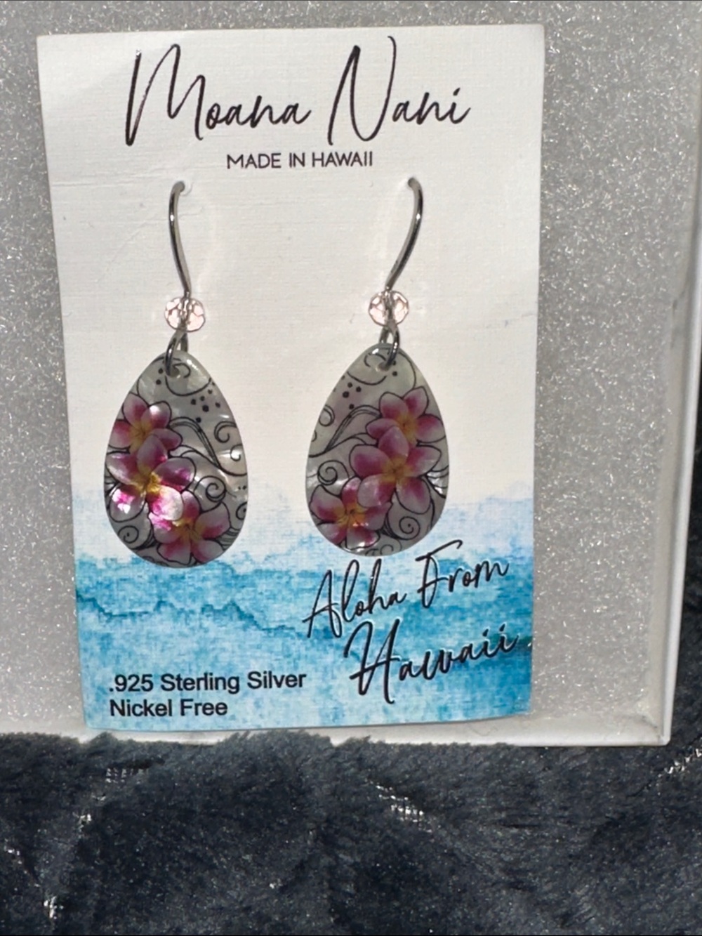 Pink Plumeria Teardrop Sterling Silver Earrings Made in Hawaii